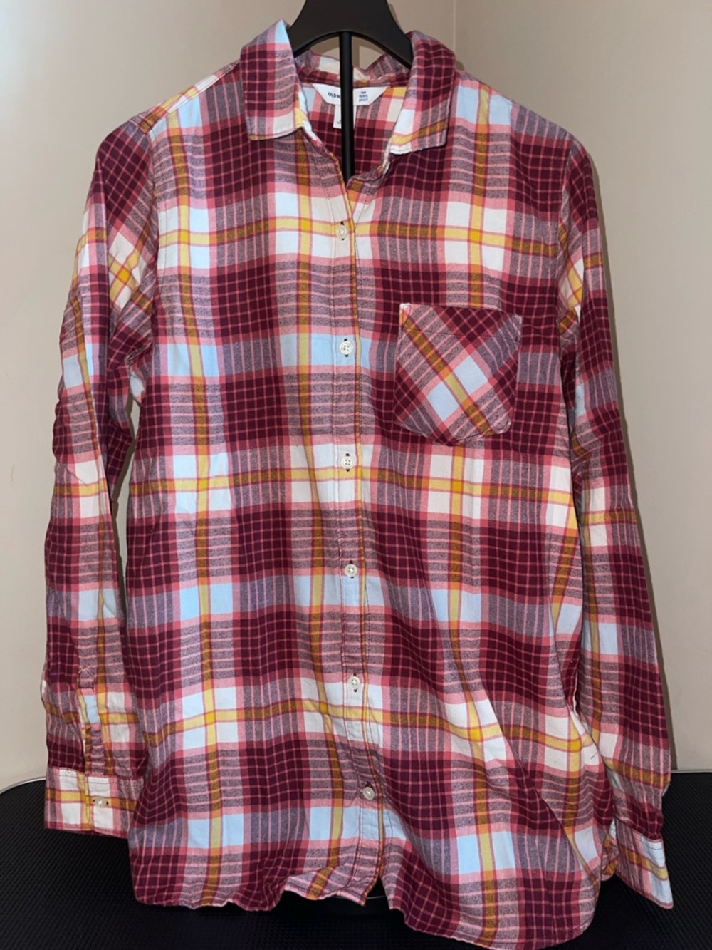 Women’s Old Navy Plaid Button-Up The Tunic Shirt - Burgundy Multi sz large